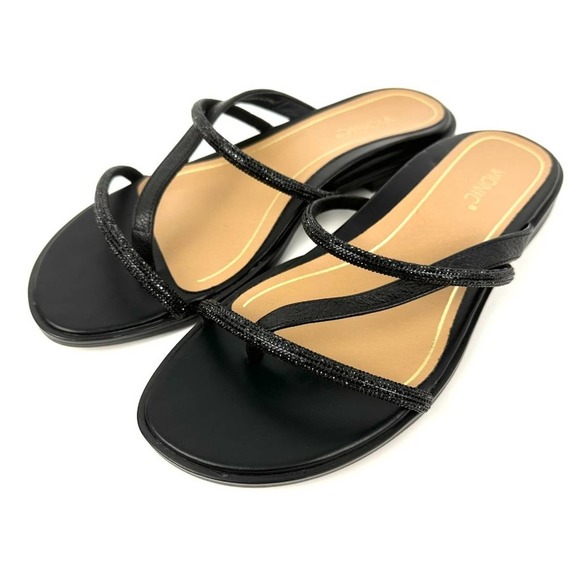 Vionic Prism Sandals Leather Crystal Orthotic Black NWOB Size 7.5M - Picture 1 of 12